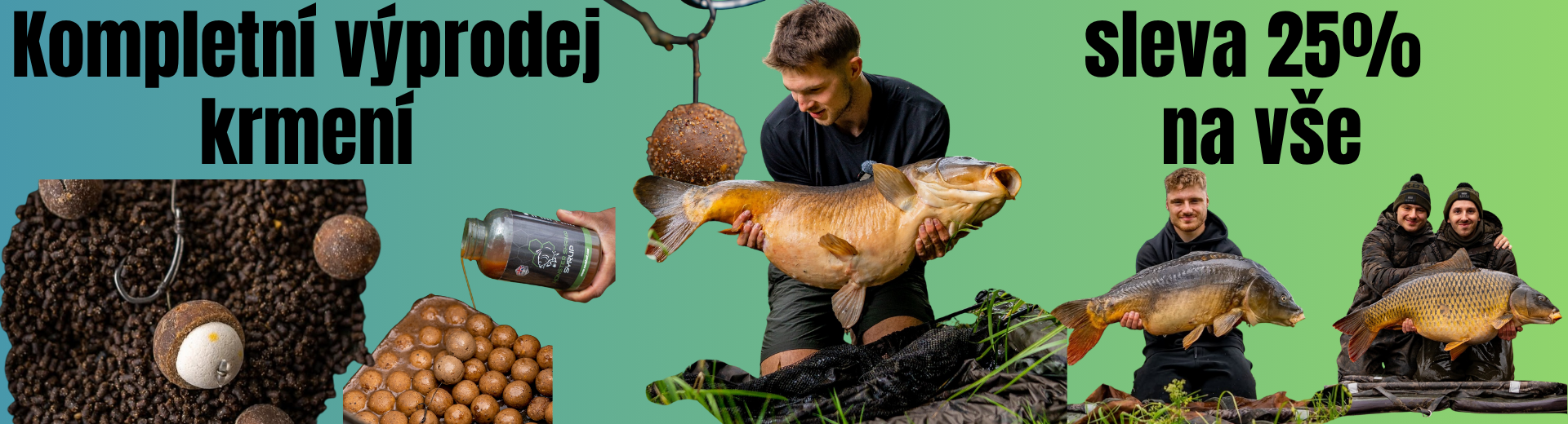 „Výprodej krmení pro rybáře – sleva 25 % na vše, akční nabídka na rybářské krmivo“