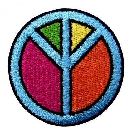 Nažehlovací nášivka Mír duha LGBT peace. Průměr: 5 cm