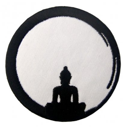 Nažehlovací nášivka Meditující budha.  Průměr: 7,6 cm