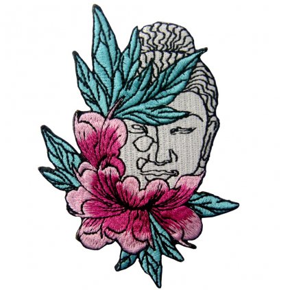 Nažehlovací nášivka Budha a květiny 7 x 10 cm