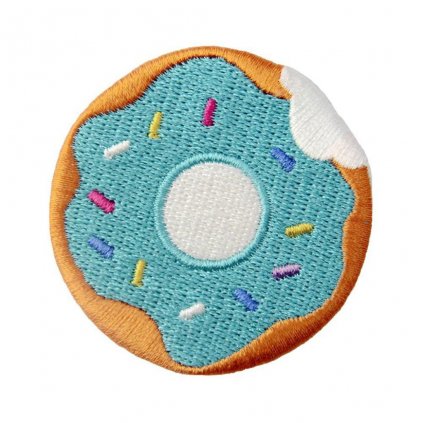 Nažehlovací nášivka Tyrkysový mini donut. Průměr: 5 cm