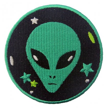 Nažehlovací nášivka ET mimozemšťan: průměr: 7,5 cm