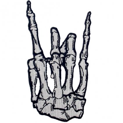 Nažehlovací nášivka  Punk rohy ruka kostlivce  5 x 10 cm