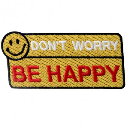 Nažehlovací nášivka DON'T WORRY BE HAPPY smajlík  8,8 x 4,2 cm