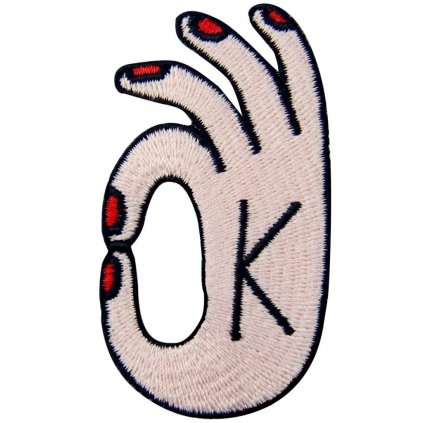 Nažehlovací nášivka OK symbol ruka 3,5 x 6,5 cm