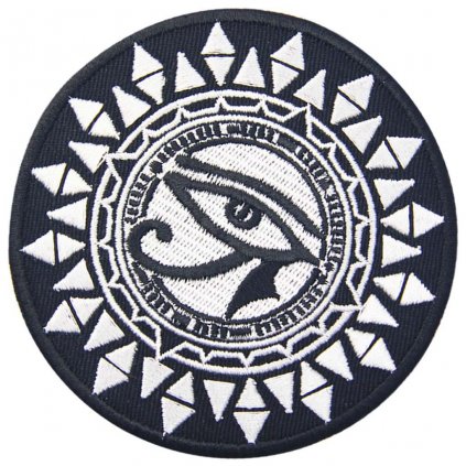 Nažehlovací nášivka Oko Horovo egyptský symbol. Průměr: 8,5 cm
