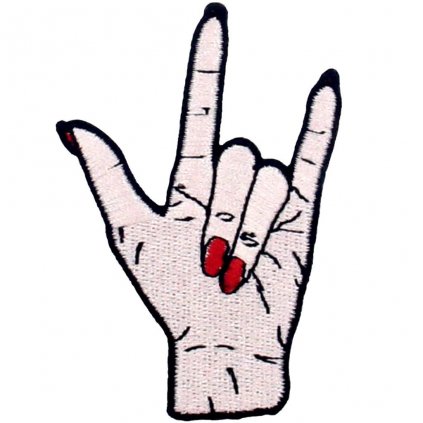 Nažehlovací nášivka Ruka lady punk gesto 5 x 7,5 cm