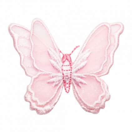 Nažehlovací nášivka Růžový krajkový motýl 6 x 4,5 cm