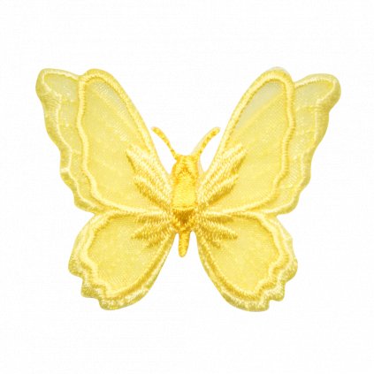 Nažehlovací nášivka Žlutý krajkový motýl, 6 x 4,5 cm