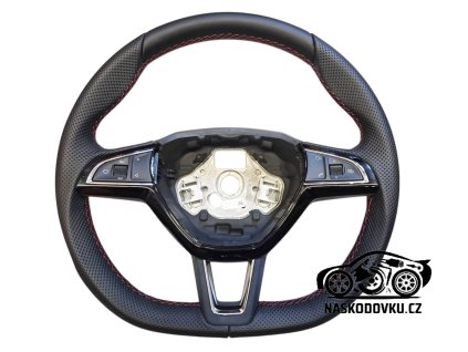 Sportovní multifunkční volant , useknutý volant , červená nit , pro starší druh airbagu od 2013 