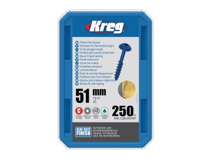 Kreg Blue-Kote Maxi-Loc Šrouby pro skryté spoje - 51 mm, hrubý závit, 250 ks
