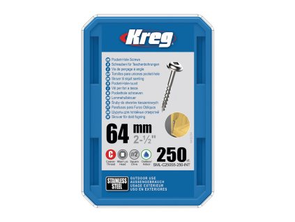Kreg Nerez Maxi-Loc Šrouby pro skryté spoje - 64 mm, hrubý závit, 250 ks