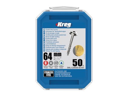 Kreg Nerez Maxi-Loc Šrouby pro skryté spoje - 64 mm, hrubý závit, 50 ks
