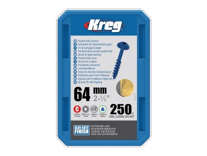 Kreg Blue-Kote Maxi-Loc Šrouby pro skryté spoje - 64 mm, hrubý závit, 250 ks