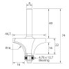 Zaoblovací fréza vydutá IGM M138 R16 D44,7x22 L74 S=8 HW - rozměry