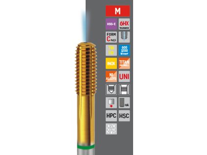Závitník tvářecí HPC M12, 6HX, DIN2174, HSSE TiN up