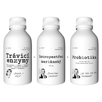 Těžký břicho po jídle - balíček doplňků stravy v kapslích - Nasypanej.cz