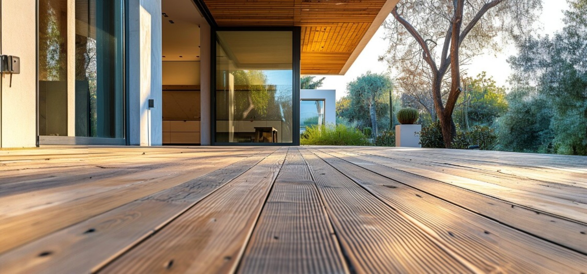 Drevená terasa pri rodinnom dome