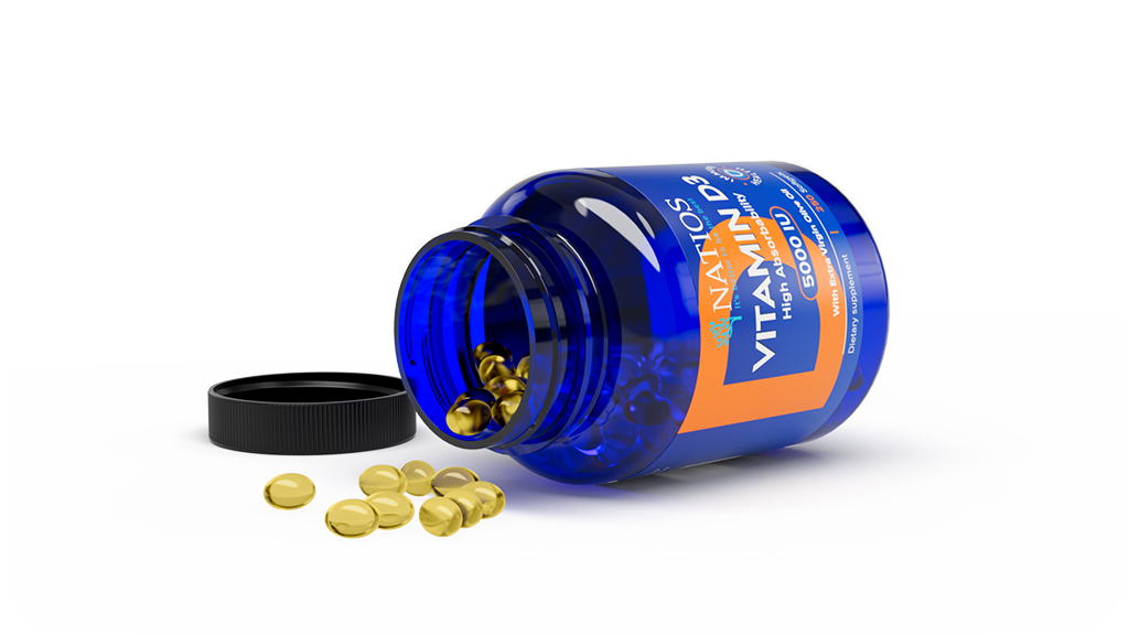 Natios vitamin d s rozsypanými kapslemi