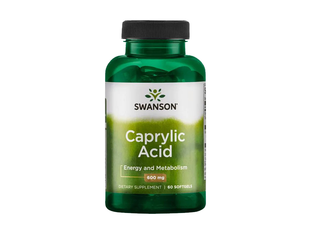 Swanson Caprylic Acid, Kyselina kaprylová, 600 mg, 60 softgel kapslí