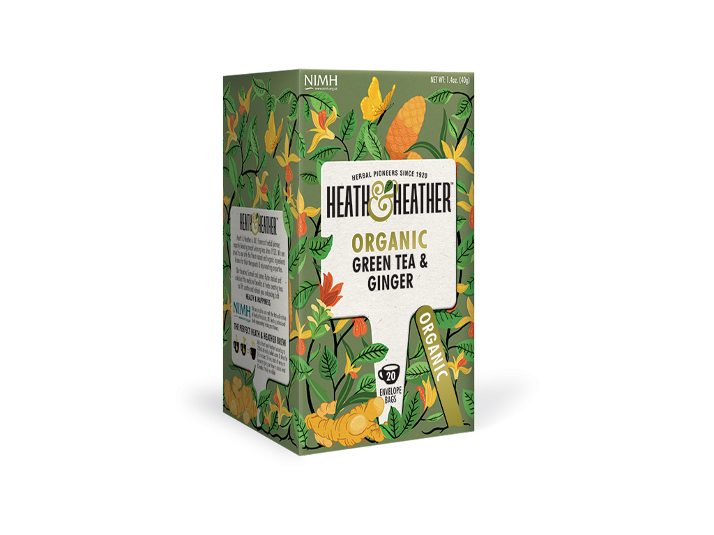 Heath & Heather Organic Green Tea and Ginger, BIO Zelený čaj se zázvorem, 20 sáčků