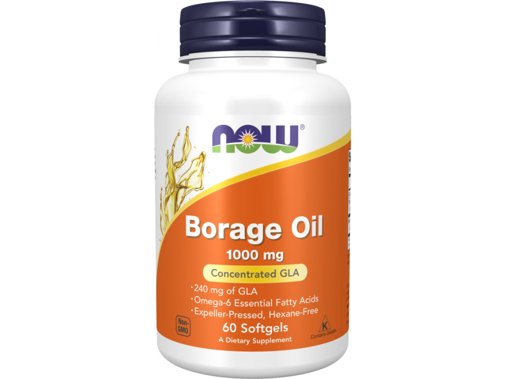 NOW FOODS Borage Oil, Brutnákový olej, 1000 mg, 60 softgel kapslí