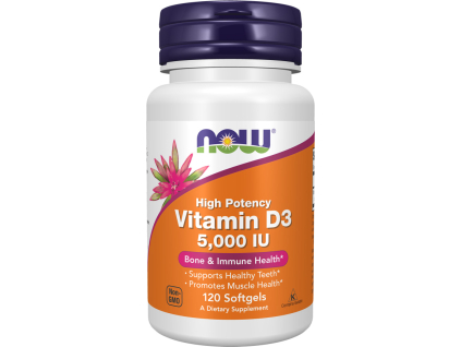 NOW FOODS Vitamin D3, 5000 IU, 120 softgel kapslí