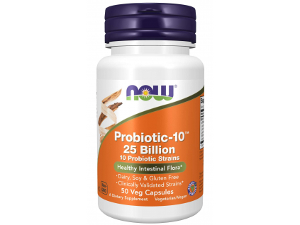 NOW FOODS Probiotic 10, probiotika, 25 miliard CFU, 10 kmenů, 50 Tablet