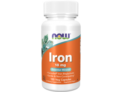 NOW FOODS Iron Bisglycinate, Železo bisglycinát, 18 mg, 120 rostlinných kapslí kopie