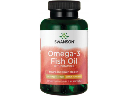 Swanson Omega 3 Fish Oil + Vitamin D3, 1000 IU, 60 tablet