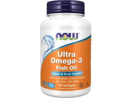 NOW FOODS Ultra Omega 3, Rybí olej, 500 EPA + 250 DHA, 90 softgel kapslí