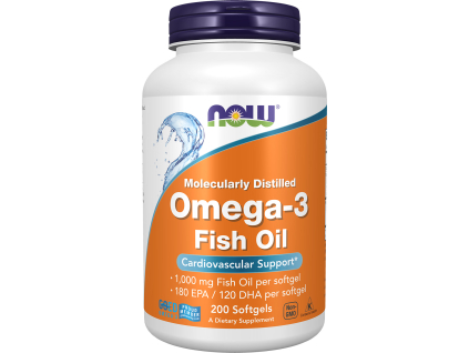 NOW FOODS Omega 3, Molekulárně destilovaná, 1000 mg, 200 softgel kapslí