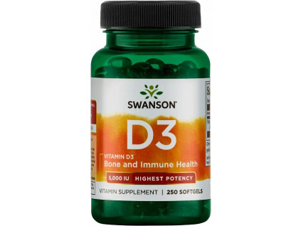 Swanson Vitamín D3 5000 IU, 250 kapslí