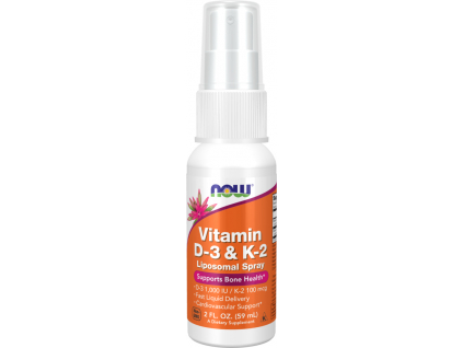 NOW FOODS Liposomal Vitamin D3 & K2, 1000 IU a 100 mcg, 79 dávek, sprej 59 ml