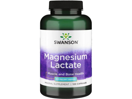 Swanson Magnesium Lactate (Laktát hořečnatý), elem. hořčík 84 mg, 120 kapslí