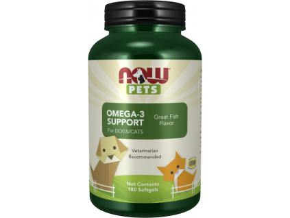 NOW Pets Omega 3 Support pro psy a kočky, 180 softgel kapslí