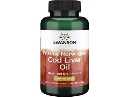 Swanson Cod Liver Oil Pristine Norwegian, Olej z tresčích jater, 1 g, 60 softgel kapslí