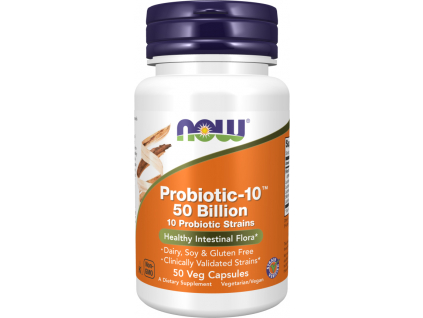 NOW FOODS Probiotic 10, probiotika, 50 miliard CFU, 10 kmenů, 50 rostlinných kapslí kopie