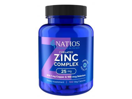 Natios Zinc Chelated Complex, Zinek, selen a měď, 25 mg, 100 veganských kapslí