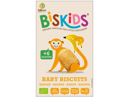 Biskids BIO Dětské celozrnné sušenky s banánem, bez přidaného cukru, 6M+, 120 g