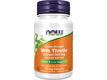 NOW FOODS Milk Thistle Silymarin Extract, Ostropestřec s artyčokem a pampeliškou, 300 mg, 50 veg kapslí