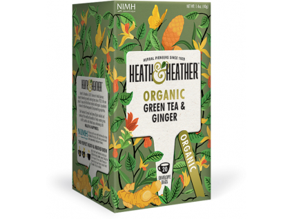Heath & Heather Organic Green Tea and Ginger, BIO Zelený čaj se zázvorem, 20 sáčků