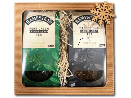 Dárkový balíček Hampstead BIO Zelený sypaný čaj a BIO Černý sypaný čaj Darjeeling, 2 x 100 g