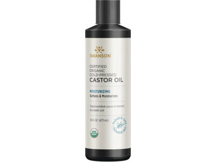 Swanson Certified Organic Cold Pressed Castor Oil, Ricinový olej lisovaný za studena, 473 ml