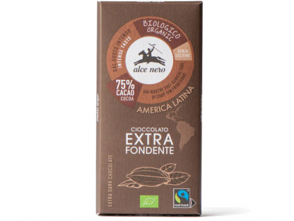 Alce nero BIO Hořká čokoláda 75%, Fairtrade, Bezlepková, 100 g