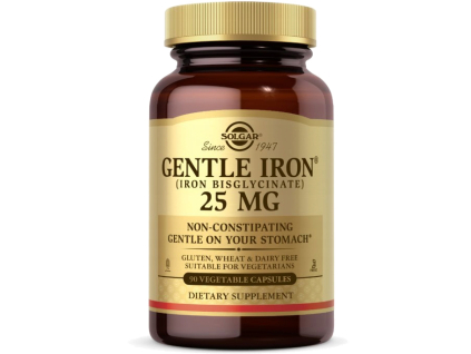 Solgar Gentle Iron, Železo bisglycinát, 25 mg, 90 rostlinných kapslí 01