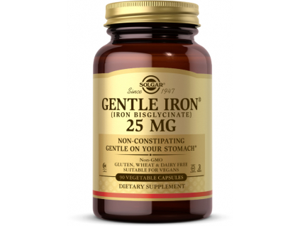 Solgar Gentle Iron, Železo bisglycinát, 25 mg, 90 rostlinných kapslí