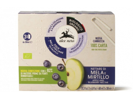 Alce Nero BIO Jablečný a borůvkový nektar, 600 ml (3x balení 200 ml) 1