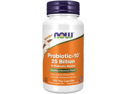 NOW FOODS Probiotic 10, probiotika, 25 miliard CFU, 10 kmenů, 100 rostlinných kapslí