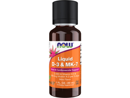 NOW FOODS Tekutý Vitamin D3 & K2 (MK 7), 2500 IU & 100 μg na 5 kapek, 30 ml